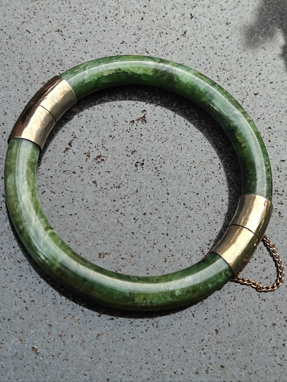 Vintage Genuine Nephrite Jade Hinged Cuff Bracelet